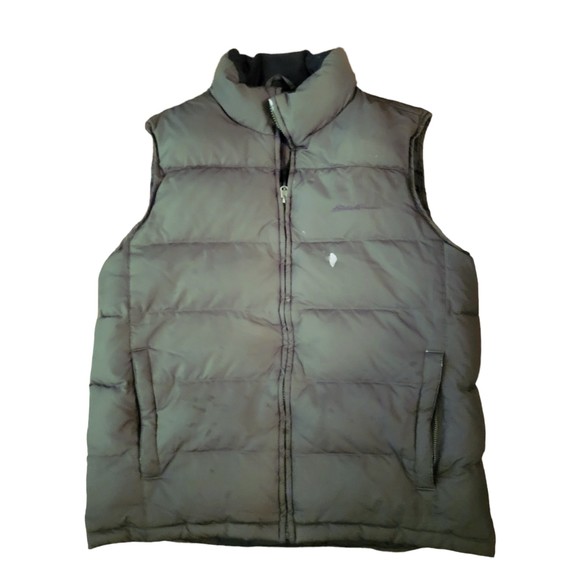 Eddie Bauer Unisex Adults Olive Green Down Full Zip‎ Pockets Puffer Vest Medium - Picture 1 of 10